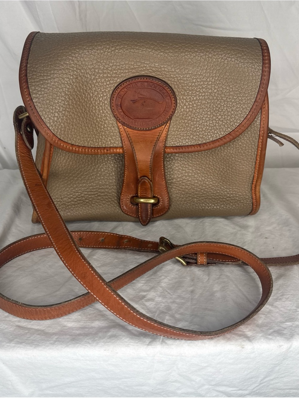 Dooney & Bourke Essex - Taupe Pebbled Leather Crossbody with Brown Trim